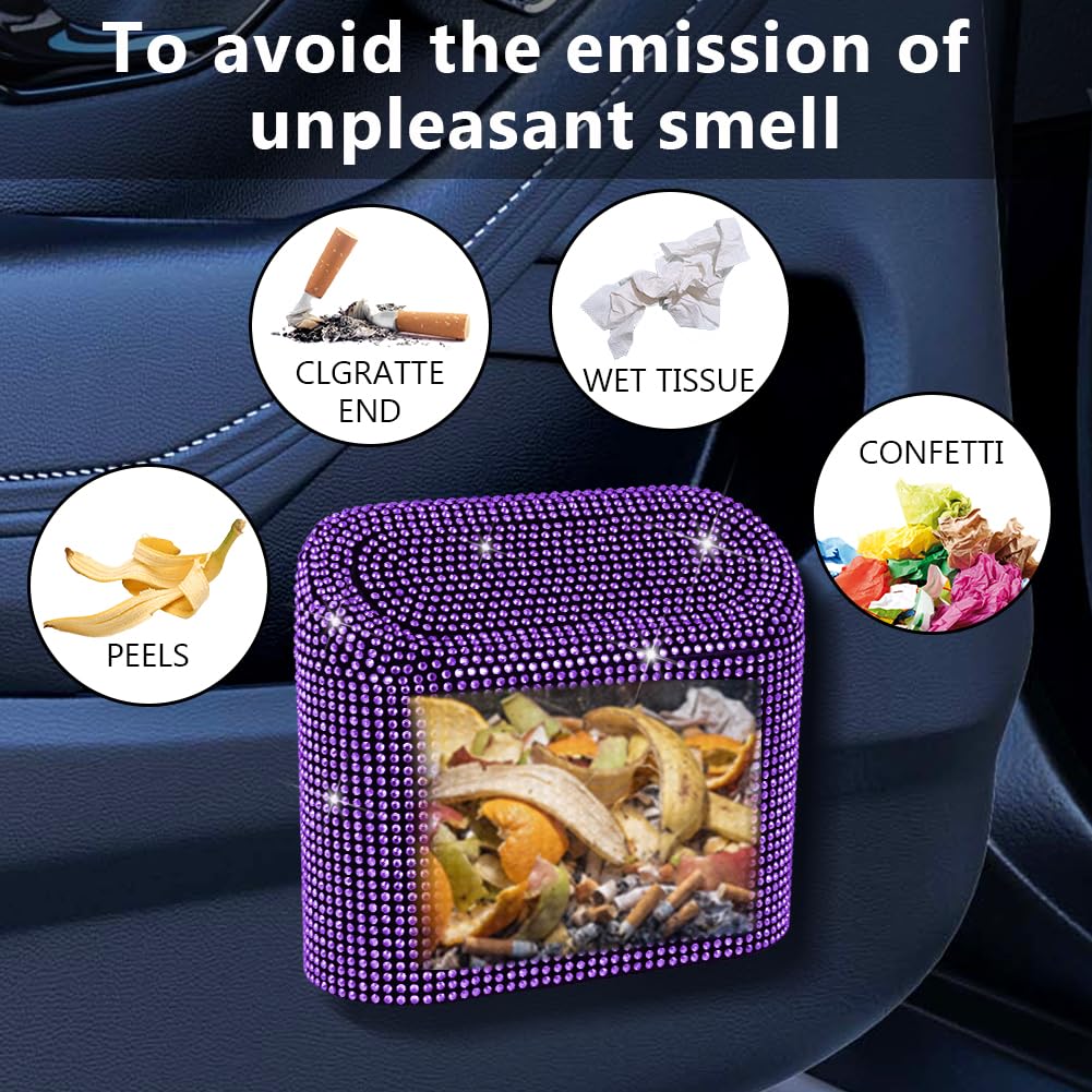 eing Car Trash Can with Lid, Mini Vehicle Trash Bin Car Dustbin Garbage Organizer,Bling Crystal Automotive Garbage Can Bin Trash Container for Auto Cars, Home, Office,Purple - Image 5
