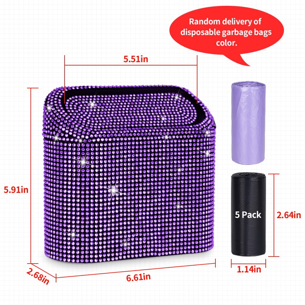 eing Car Trash Can with Lid, Mini Vehicle Trash Bin Car Dustbin Garbage Organizer,Bling Crystal Automotive Garbage Can Bin Trash Container for Auto Cars, Home, Office,Purple - Image 6