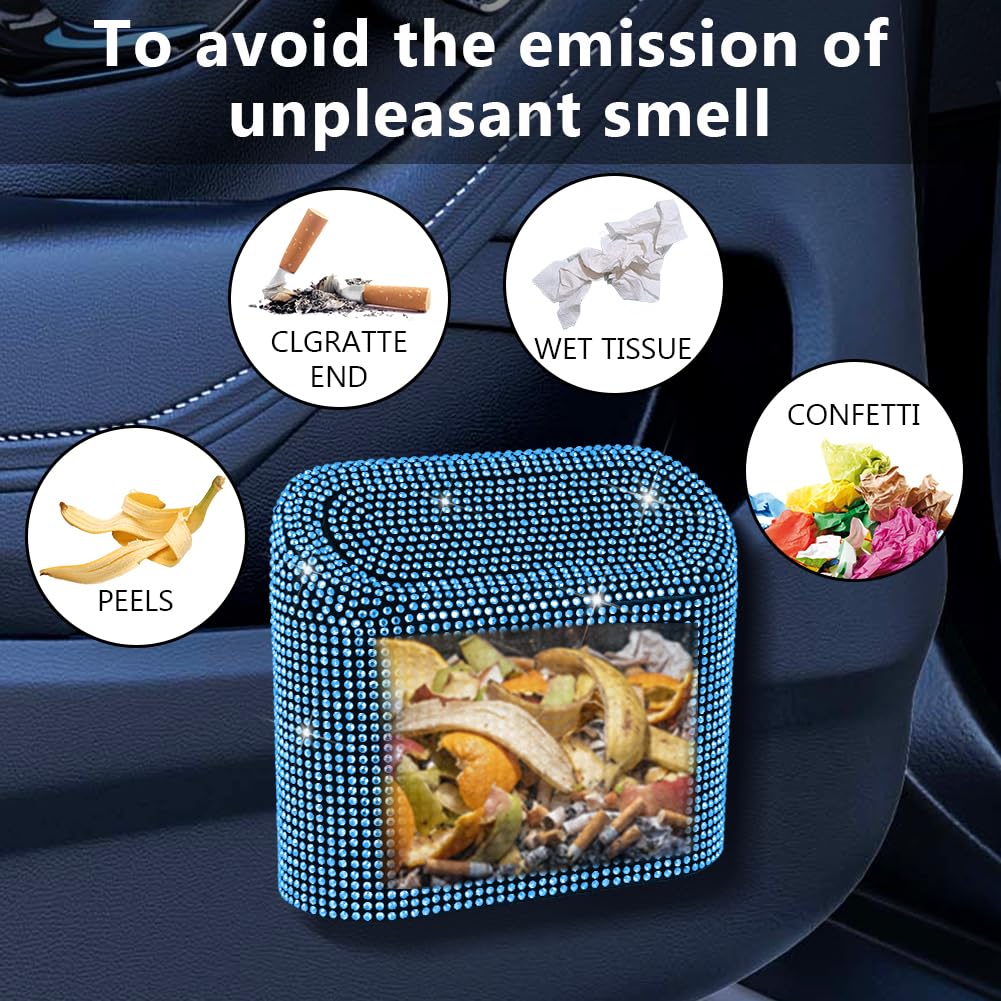 eing Car Trash Can with Lid, Mini Vehicle Trash Bin Car Dustbin Garbage Organizer,Bling Crystal Automotive Garbage Can Bin Trash Container for Auto Cars, Home, Office,Blue - Image 5