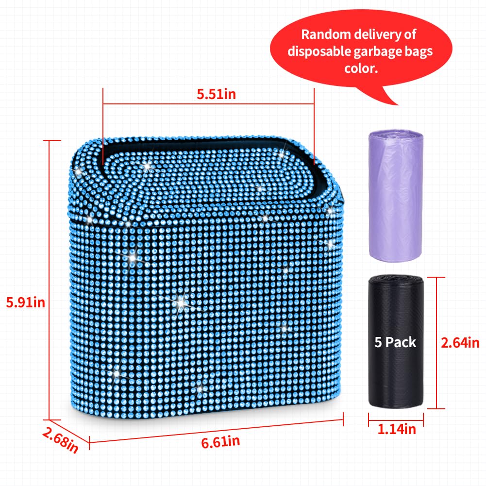 eing Car Trash Can with Lid, Mini Vehicle Trash Bin Car Dustbin Garbage Organizer,Bling Crystal Automotive Garbage Can Bin Trash Container for Auto Cars, Home, Office,Blue - Image 6