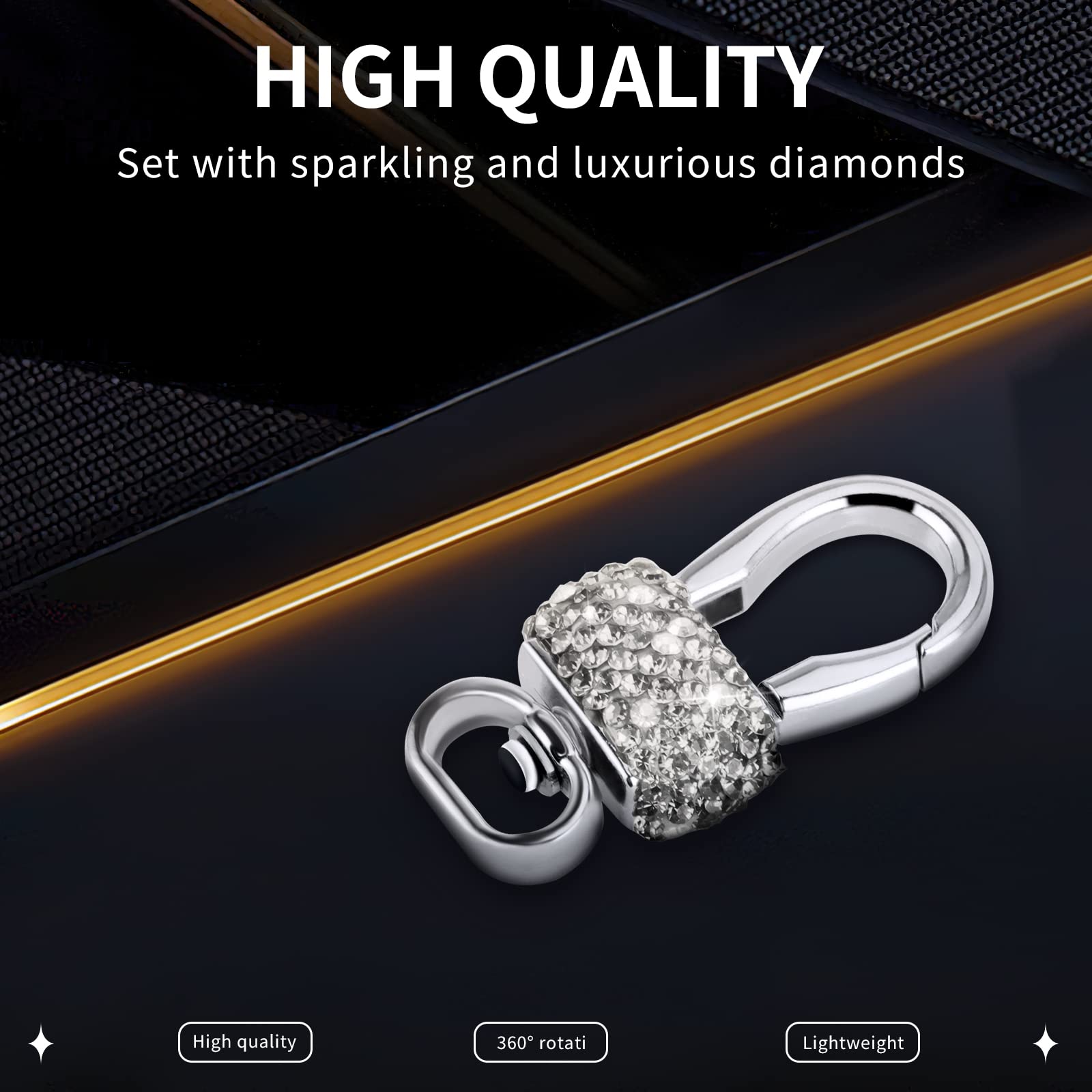 Eing Crystal Car Keychain for Women, 3-Pack Fashionable Car Key Chain with Bling Rhinestones, White - Image 4