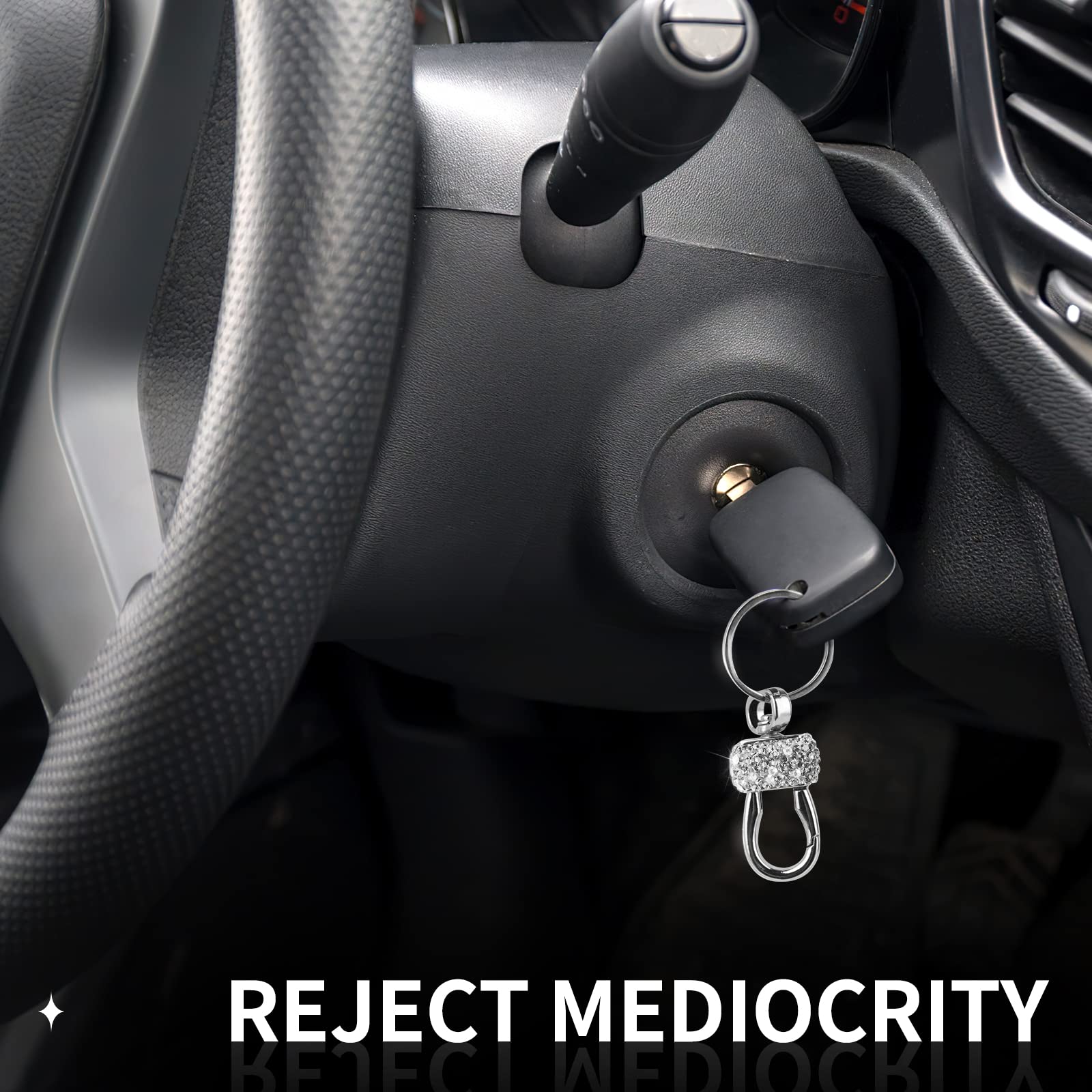 Eing Crystal Car Keychain for Women, 3-Pack Fashionable Car Key Chain with Bling Rhinestones, White - Image 6