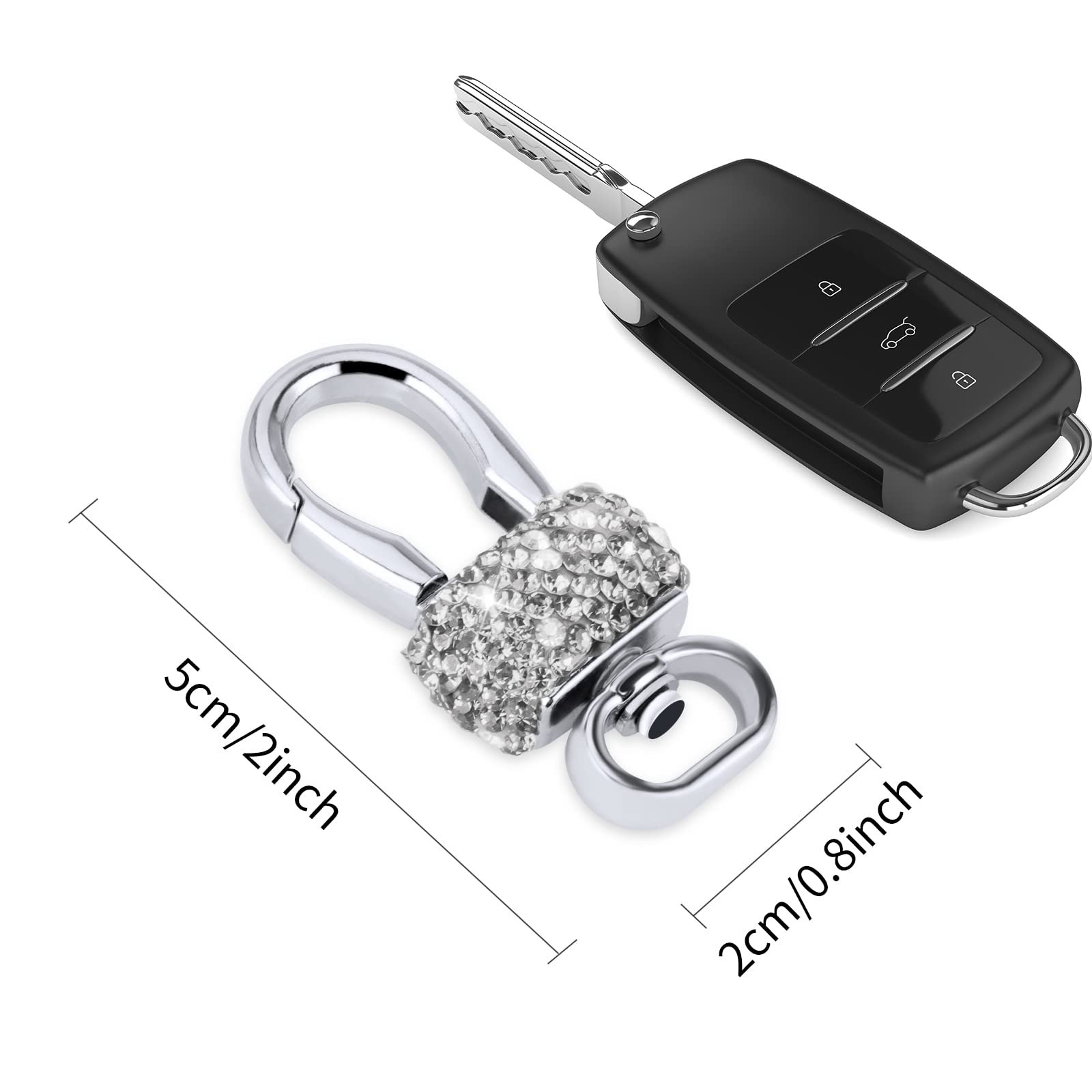 Eing Crystal Car Keychain for Women, 3-Pack Fashionable Car Key Chain with Bling Rhinestones, White - Image 7