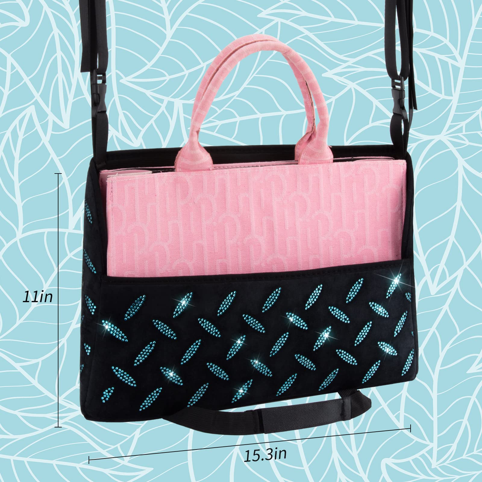 eing Crystal Car Organizers and Storage Purse Holder, Car Seat Back Net Handbag Accessories with Bling Diamonds for Women, Car Pet Barrier for Dogs and Kids,Blue - Image 6