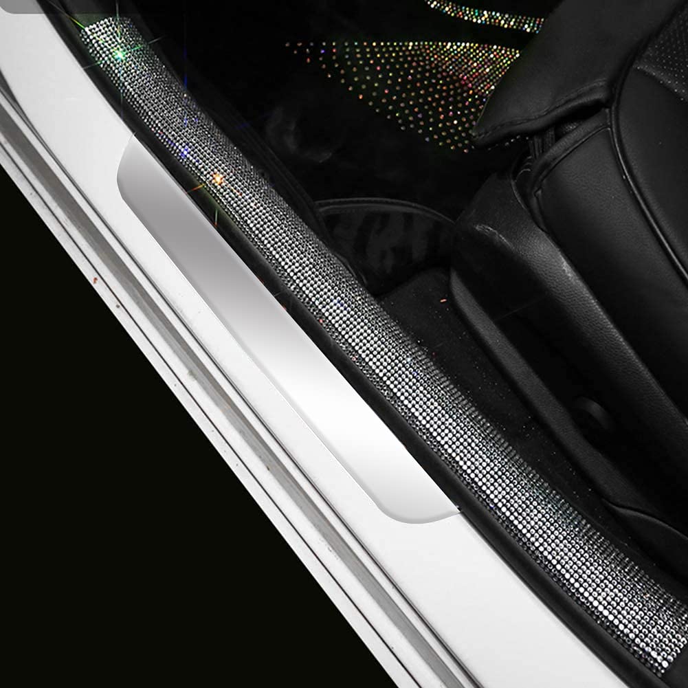 eing Rear Bumper Protector Guard DIY Universal Bling Crystal Rubber Scratch-Resistant Trunk Door Entry Guards Accessory Trim Cover for SUV/Cars(2-Pack,Width7CM/2.8",Long60CM/23.6"),White - Image 3