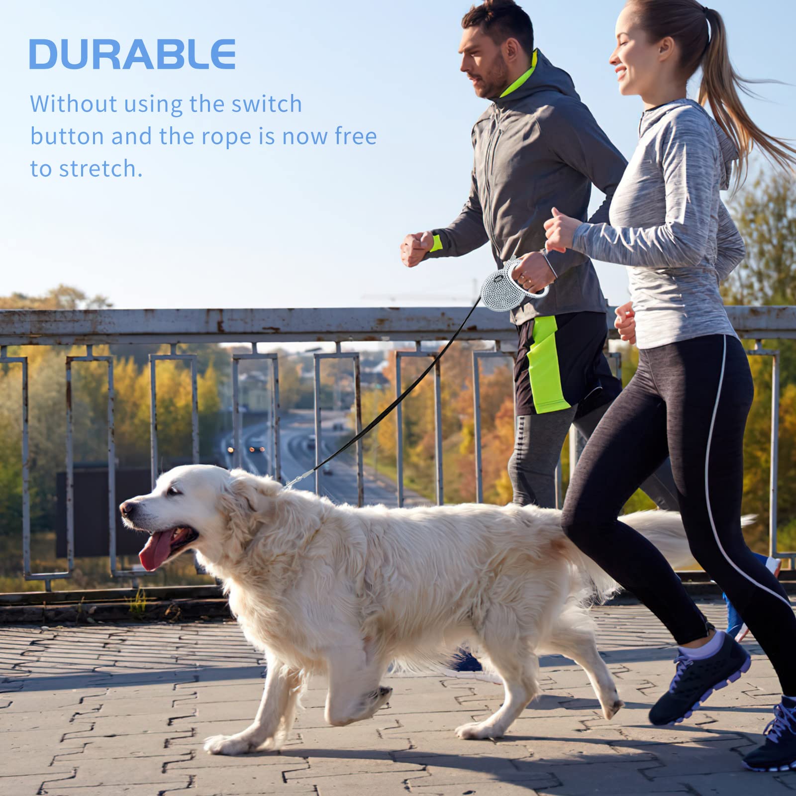 eing Retractable Dog Leash, Pet Walking Leash with Anti-Slip Handle, Strong Nylon Tape, 360°Tangle-Free, Suitable for Small Medium Dog Cat, Gift Waste Bags Dispenser Included,10 ft,White - Image 3