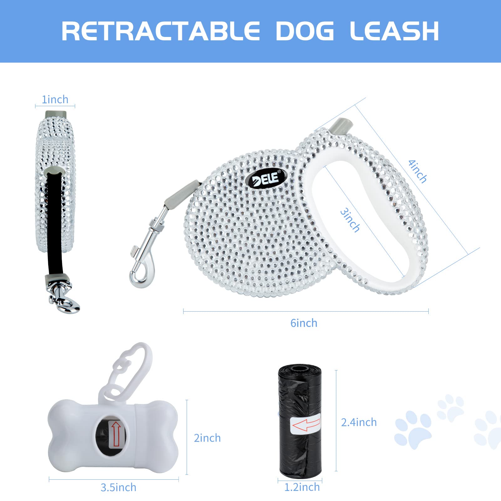 eing Retractable Dog Leash, Pet Walking Leash with Anti-Slip Handle, Strong Nylon Tape, 360°Tangle-Free, Suitable for Small Medium Dog Cat, Gift Waste Bags Dispenser Included,10 ft,White - Image 7